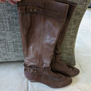 Brown leather knee high boots
